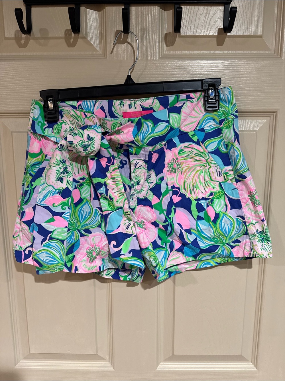 Lilly Pulitzer High-Waist Floral Tie Shorts - Navy, Pink & Green